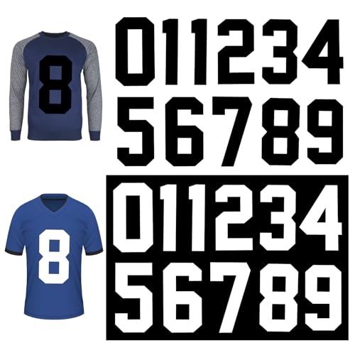 22 Stück 20,3 cm Aufbügelnummern für Kleidung, T-Shirt-Wärmetransfer-Trikot, Zahlen Set 0 bis 9, Aufbügelnummer für Teamuniform-Sport, Trikotnummer für Fußball, Basketball, Baseball (schwarz und weiß) von APLZGMG