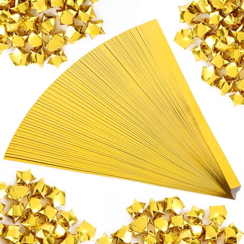 500 Blatt Origami Stern Papierstreifen, Goldfolie Papier Stern Streifen, Glänzend Gold Origami Streifen für DIY Handwerk Weben Projekte, Glückssterne Handwerk Dekoration, Partygeschenke (10 x 0,4 Zoll von APLZGMG