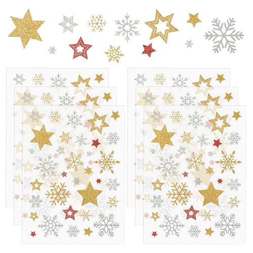 6 Bogen Weihnachtssticker, Aufkleber Weihnachten, Glitzer Weihnachten Sterne Sticker, Selbstklebende Schneeflocken und Gold Sternaufkleber für Winterbasteleien und Weihnachtsdeko 6 Bogen Weihnachtssticker, Aufkleber Weihnachten, Glitzer Weihnachten Sterne Sticker, Selbstklebende Schneeflocken und Gold Sternaufkleber für Winterbasteleien und Weihnachtsdeko von APLZGMG