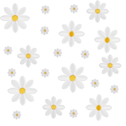 Gänseblümchen-Aufnäher zum Aufbügeln, 4 Größen, niedliche weiße Blumenstickerei, Applikation für Kleidung, Hüte, Rucksäcke, Jeans, DIY-Nähaufnäher für Frauen (Blume, Weiß, 4 x 3,5 x 3 x 1,2 cm), 40 von APLZGMG