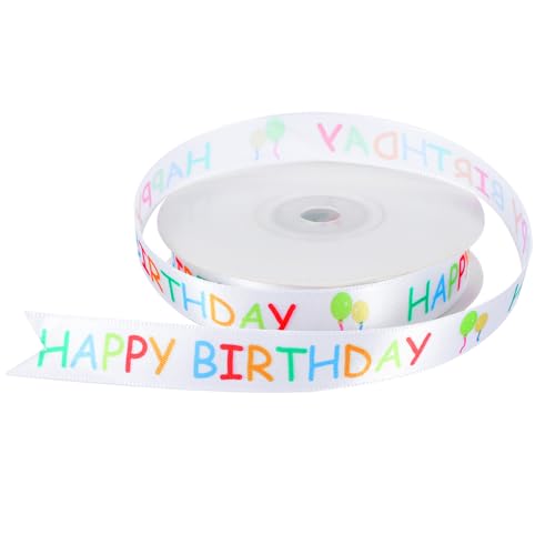Geschenkband mit Aufschrift "Happy Birthday", 22,9 m, bunt, "Happy Birthday", für Kuchen, Blumenstrauß, Geschenkverpackung, Schleife, Geburtstagsdekoration, DIY (15 mm x 22,9 m) von APLZGMG