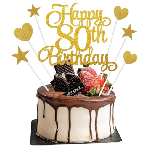 Kuchendekorationen zum 80. Geburtstag, personalisierbar, "Happy 80th Birthday", Tortenaufsatz mit Herz-Stern, Cupcake-Picks, goldener Glitzer, Happy 80 Years Old Birthdays, Schild für Geburtstage Kuchendekorationen zum 80. Geburtstag, personalisierbar, "Happy 80th Birthday", Tortenaufsatz mit Herz-Stern, Cupcake-Picks, goldener Glitzer, Happy 80 Years Old Birthdays, Schild für Geburtstage von APLZGMG