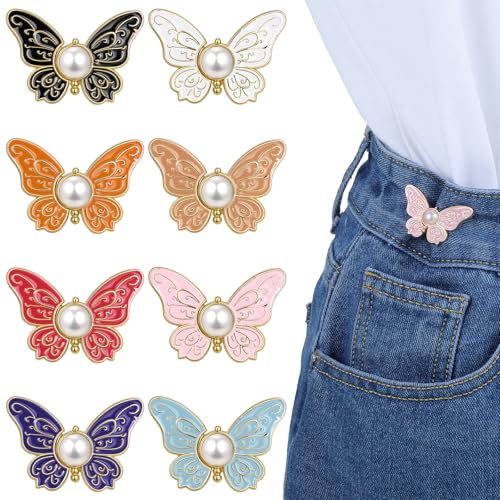 Taillenspanner für Hosen, abnehmbare Schmetterlings-Jeansknöpfe, kein Nähen, Hosen-Taillenspanner für lose Jeans, verstellbare Taillenschnallensets für Hosen, Rock, Taille, zu locker, groß, 8 Stück Taillenspanner für Hosen, abnehmbare Schmetterlings-Jeansknöpfe, kein Nähen, Hosen-Taillenspanner für lose Jeans, verstellbare Taillenschnallensets für Hosen, Rock, Taille, zu locker, groß, 8 Stück von APLZGMG