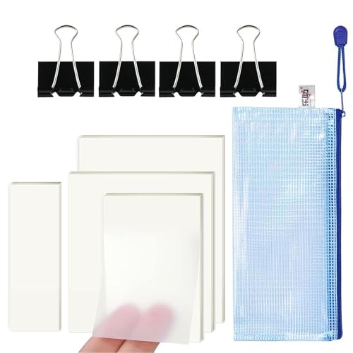 200 Blätter Transparente Haftnotizen, Transparent, Wasserfest Clear Sticky Notes, Wiederbeschreibbar Durchsichtige mit A4 Dokumententasche Reissverschluss, Foldback Klammern für Schulsachen von APMGONT