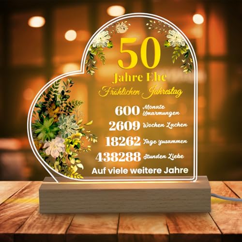 APODESS Goldene Hochzeit Geschenke Goldhochzeit Nachlicht 50 Goldene Hochzeit Geschenke Tischdeko Goldene Hochzeit Hochzeitstag Geschenke Zum 50. Hochzeitstag, 50. Hochzeitstag Geschenke von APODESS