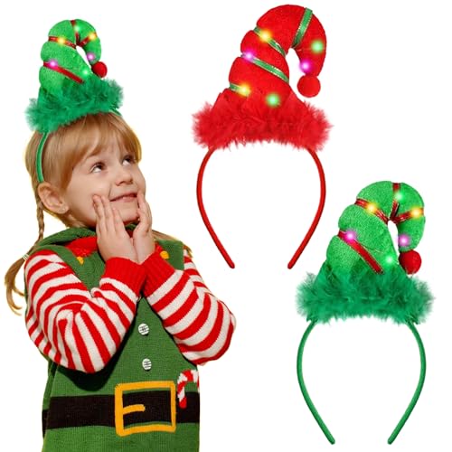 APODESS Weihnachts haarreif beleuchtete Stirnbänder mit LED 2stk Haarreif Weihnachten Led Weihnachtself Kostüm Leuchtender Weihnachts Haarschmuck Leucht Weihnachtshaarreifen von APODESS