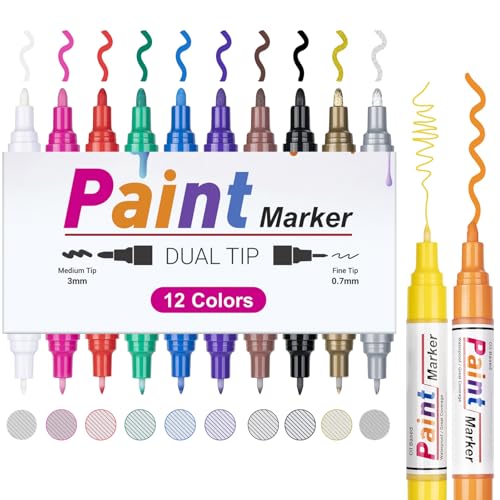 Permanent Marker Fein Wasserfest lackstift, Dual Tip 12 Wasserfeste Paint Marker stifte set, Glasstift und Lackmarker für Stein, Metallic, Plastik, Stoff, Leder, Holz, reifen, DIY Craft Marker Set Permanent Marker Fein Wasserfest lackstift, Dual Tip 12 Wasserfeste Paint Marker stifte set, Glasstift und Lackmarker für Stein, Metallic, Plastik, Stoff, Leder, Holz, reifen, DIY Craft Marker Set von APOGO