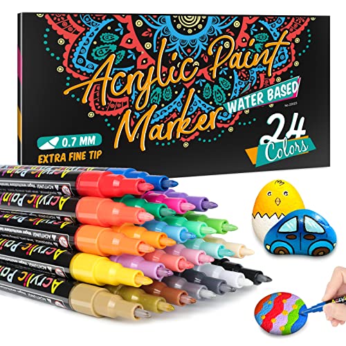 APOGO Steine Bemalen Acrylstifte für Steine Wasserfest 24 Farben Acrylstifte für holz deko, 0.7mm Acrylfarben Stifte Acrylmarker Glasmalstifte für Glas, Papier,Keramik,Weihnachtsdeko von APOGO