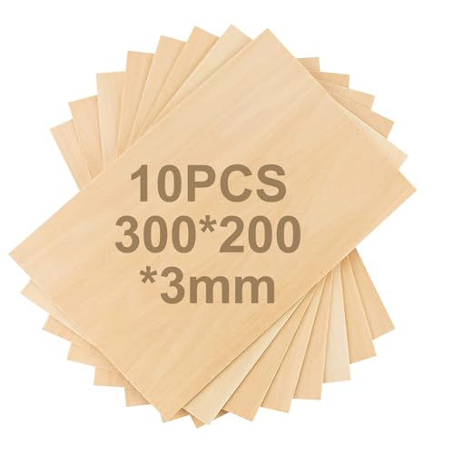 APOMOONS 10 Stück Sperrholz Holzplatte, Bastelholz Holzplatte, Sperrholzplatten 300 x 200 x 3 mm Sperrholz Balsaholz für zum Basteln, Modellbau, Lasergravur, Gemälde Kunst, Holz Brennen von APOMOONS