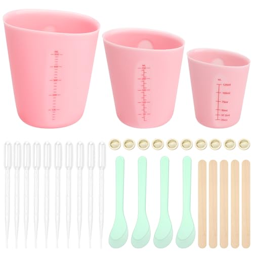 3 Stück Silikon Messbecher Set,Gießformen Silikon Mischbecher Epoxidharz Rührbecher Silikonbecher mit Mischstab, Tropfer, Fingerbetten,Mini Spatel für DIY Basteln Formen(125ml 250ml 500ml) von APOMOONS