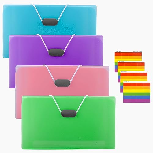 4 Stück FäChermappe, Dokumententasche A6 Karteikarten Box A6 Leer Schnellhefter Bunt Postmappe Ordner Organizer Mappen Heftbox Hefter mit 13 Taschen für Rechnung Gutscheine Quittungen Scheckkarten von APOMOONS