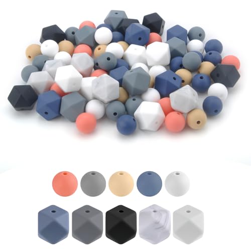 75 Stück Silikonperlen Silikon Bastelperlen Schmuckherstellung Runde Gummiperlen, Polygonal, Perlen Set für DIY Halsketten Armband Schmuck von APOMOONS