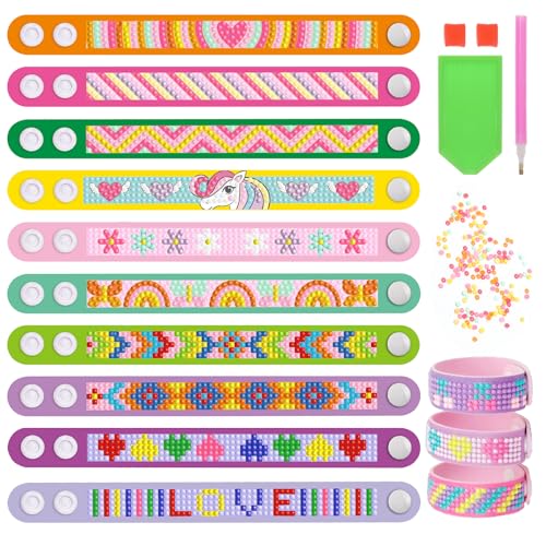 APOMOONS 10 Stück DIY Diamond Painting Kinder Armband Set, Armbänder Selber Machen, Diamond Painting Bastelset Kinder ab 4 Jahre – Diamant Kunst Armband Basteln Set für Geschenk Mädchen von APOMOONS