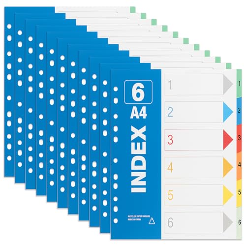 APOMOONS 10pcs 1-6 Register Trennblätter für Ordner A4 Ordner-Register 1-6 Teiliges mit 11 Löchern Ringbücher PP Trennblätter A4 für die Im Büro Ordner-Organisation Dokumente und Akten (1-6) von APOMOONS