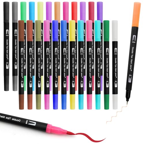 APOMOONS 24 Farben Dual Tip Filschstifte Set, Feine Spitze und Pinselstifte, Filzstifte Dicke und Dünne, Filzstifte Kinder und Erwachsene, Filzstifte Set für Ausmalen, Zeichnen, DIY, Journaling APOMOONS 24 Farben Dual Tip Filschstifte Set, Feine Spitze und Pinselstifte, Filzstifte Dicke und Dünne, Filzstifte Kinder und Erwachsene, Filzstifte Set für Ausmalen, Zeichnen, DIY, Journaling von APOMOONS