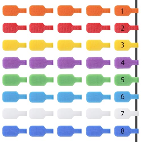 APOMOONS 40 Stück Kabeletiketten Kabel Klett, 8 Farben Wiederverwendbar Kabel Beschriftung, Beschreibbare Kabelbeschriftung Clip, Wasserdicht Kabelmarkierung Identifizieren von Kabeln und Drähten von APOMOONS