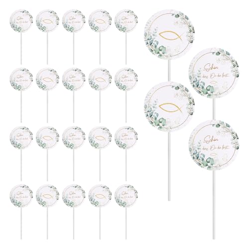 APOMOONS 48 Stück Cupcake Topper mit Stäbchen, 2 Designs Tortenstecker, Fisch Design Kuchen Deko Kommunion Tortendeko Konfirmation Tortendeko Kommunion Deko Taufe Eukalyptus von APOMOONS