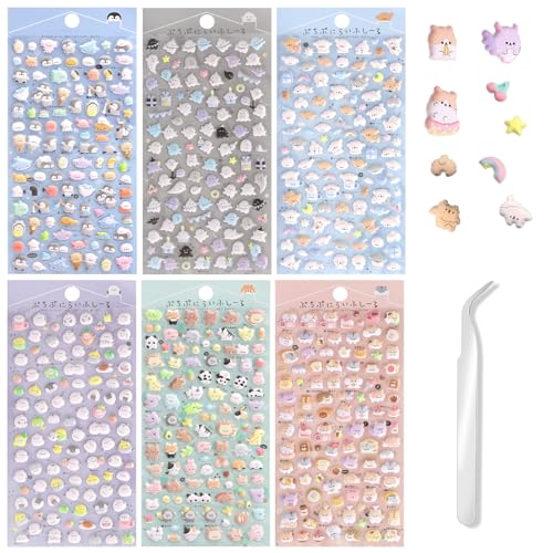 APOMOONS 6PCS 3D Jelly Sticker Tiere Cute Stickers & Pinzette, 3D Aufkleber Set Mini Puffy Kawaii Wasserdicht Tiere Aufkleber, für Handyhülle, Notizbuch, Tagesbuch APOMOONS 6PCS 3D Jelly Sticker Tiere Cute Stickers & Pinzette, 3D Aufkleber Set Mini Puffy Kawaii Wasserdicht Tiere Aufkleber, für Handyhülle, Notizbuch, Tagesbuch von APOMOONS