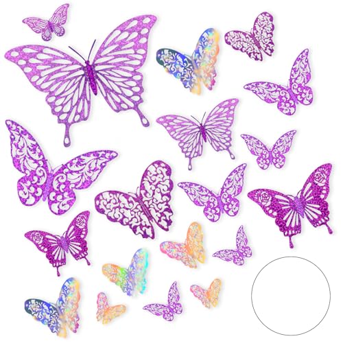 APOMOONS 72 Stück 3D Schmetterlinge Deko, Schmetterling Wanddeko Aufkleber mit Glänzenden Lila Schmetterling, Laser Schmetterlings Wandtattoos, Sticker Schmetterlinge für Diy Wandkunst Handwerk von APOMOONS