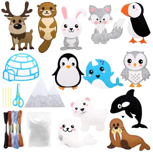APOMOONS Nähset Kinder, Tierformen Filz Bastelset, DIY Nähset Kinder, Filztiere Nähen Set, Animals Sewing Kit für Jungen und Mädchen mit Stickgarn Schere Plastiknadeln Nähzeug Füllwatte (Polartiere) APOMOONS Nähset Kinder, Tierformen Filz Bastelset, DIY Nähset Kinder, Filztiere Nähen Set, Animals Sewing Kit für Jungen und Mädchen mit Stickgarn Schere Plastiknadeln Nähzeug Füllwatte (Polartiere) von APOMOONS