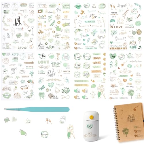 APOMOONS Sticker Hochzeit GäStebuch (200+ Motive) mit 1 Pinzette (grün), Sticker GäStebuch Hochzeit Aufkleber Hochzeits Aufkleber Gästebuch Hochzeitssticker Gästebuchs für Scrapbook von APOMOONS