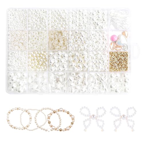 APOMOONS Weiße Perlen Set Armbänder,Perlen für Armbänder Selber Machen,Armband Set Selber Machen zum Auffädeln,Jewelry Making Kit,Pearl zum Auffädeln, für Armband, Halskette, Geschenkideen von APOMOONS