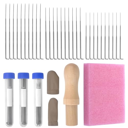 Filznadeln Set, 3 Größen Filzen Nadeln, 36 Pcs Filzwolle Nadeln mit Holzgriff, Ahlen, Fingerspitze,Filzen Starter Bausatz, Anfänger Filzstich Stanzwerkzeug für Wollefilzen DIY von APOMOONS