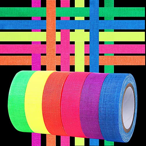 Neon Klebeband, 6 Rollen Schwarzlicht Fluoreszierendes Klebeband Deko, Fluoreszierendes Gaffer Tape Reaktivband, Fluoreszierende UV Aktiv Tape/Leuchtband für LeuchtstäBe Partydeko Handwerk (5m X15mm) von APOMOONS
