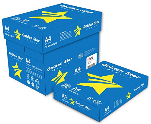 Golden Star Premium Papier A4, 75 g, 5 Packungen à 500 Blatt – insgesamt 2500 Blatt – ideal für alle Drucker und Kopierer im Büro und zu Hause – Weiß von APP