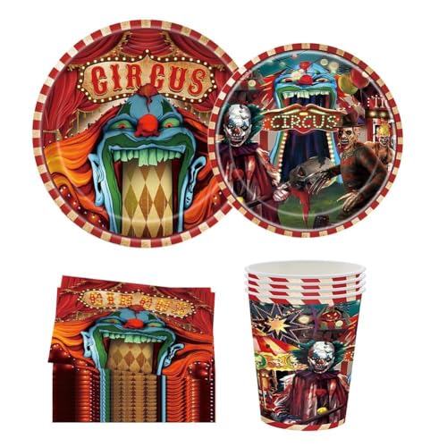 80 Stück Halloween Geschirr Set, Clown Party Geschirr, Halloween Party Pappteller, Halloween Party Geschirr Set einschließlich Halloween Teller, Tassen, Handtücher, Halloween Party Dekoration 80 Stück Halloween Geschirr Set, Clown Party Geschirr, Halloween Party Pappteller, Halloween Party Geschirr Set einschließlich Halloween Teller, Tassen, Handtücher, Halloween Party Dekoration von APPCRFM