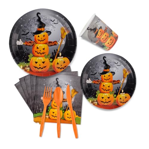 Halloween Kürbis Partygeschirr Set, Kürbis Pappteller, becher, Servietten, Halloween Tischdeko für Kinder, 20 Gäste Partygeschirr Set, Party Dekoration Requisiten, 80Stück Halloween Kürbis Partygeschirr Set, Kürbis Pappteller, becher, Servietten, Halloween Tischdeko für Kinder, 20 Gäste Partygeschirr Set, Party Dekoration Requisiten, 80Stück von APPCRFM