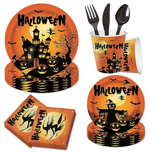 Halloween Partyset Für 10 Personen Gruseliges Geschirrset Mit Banner Tischdecke Tellern Bechern Servietten Und Geschenktüte Deko Für Halloween Und Geburtstagsfeiern Halloween Partyset Für 10 Personen Gruseliges Geschirrset Mit Banner Tischdecke Tellern Bechern Servietten Und Geschenktüte Deko Für Halloween Und Geburtstagsfeiern von APPCRFM