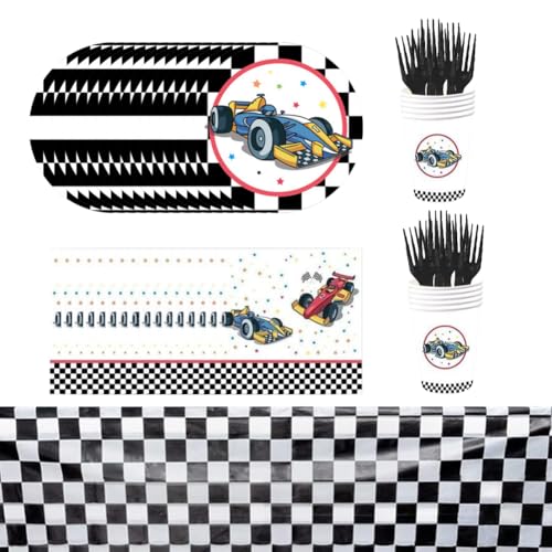 Racing Theme Party Geschirr, Racing Geburtstag Party Geschirr, Inklusive Teller, Tassen, Servietten, Tischtücher für 16 Personen, 65 Stück Racing Theme Party Geschirr, Racing Geburtstag Party Geschirr, Inklusive Teller, Tassen, Servietten, Tischtücher für 16 Personen, 65 Stück von APPCRFM