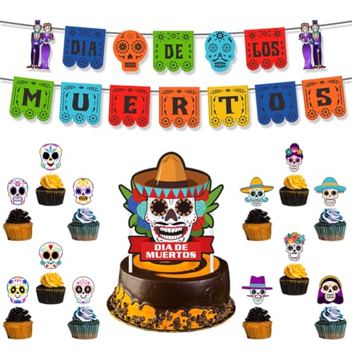 APPCRFM Tag der Toten Party Dekoration, Dekoration Set mit Flagge, Mini-Banner, großem Banner und Haken, orange, purple, black, La Catrina, für Tag der Toten, aus Papier APPCRFM Tag der Toten Party Dekoration, Dekoration Set mit Flagge, Mini-Banner, großem Banner und Haken, orange, purple, black, La Catrina, für Tag der Toten, aus Papier von APPCRFM