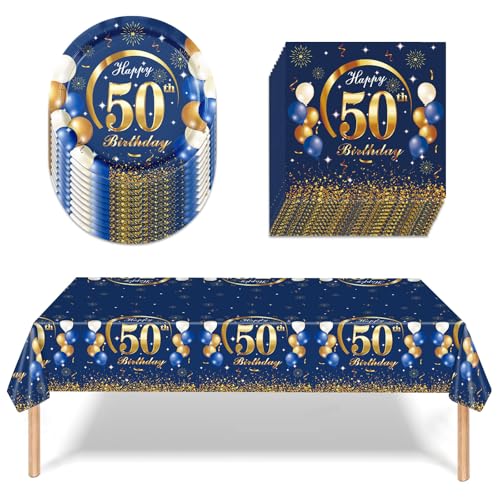 APPCXOKL 50 Geburtstag Servietten Partygeschirr Set, Teller für Partys, Komplettes Partybesteck für Mann und Frau, Besteckset mit Tellern, Tischdecke und Servietten APPCXOKL 50 Geburtstag Servietten Partygeschirr Set, Teller für Partys, Komplettes Partybesteck für Mann und Frau, Besteckset mit Tellern, Tischdecke und Servietten von APPCXOKL