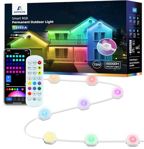 APPECK Permanente Außenbeleuchtung 30m mit 72 LEDs, Smarte RGB Wasserdicht Trauflichter, mit Alexa, Google Assitant, 111 Szenenmodi Lichterkette für Weihnachtsbeleuchtung, Party Tägliche Deko APPECK Permanente Außenbeleuchtung 30m mit 72 LEDs, Smarte RGB Wasserdicht Trauflichter, mit Alexa, Google Assitant, 111 Szenenmodi Lichterkette für Weihnachtsbeleuchtung, Party Tägliche Deko von APPECK