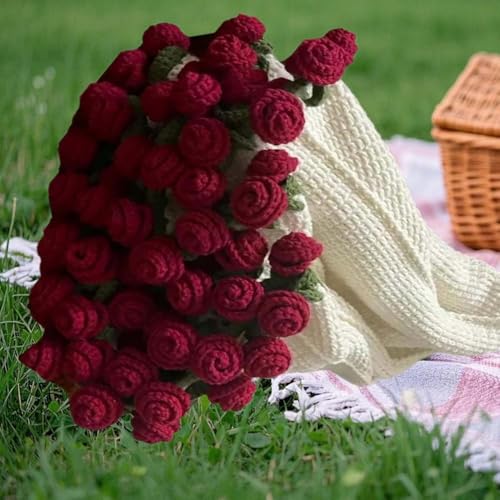 Häkelblumen Rosenstraußdecke, handgefertigt, weich und leicht, romantischer Rosenstrauß, gestrickte Überwurfdecken, Pastelltöne für Muttertag, Geburtstag, Heimdekoration (rot, fertige Decke) von APRILADY