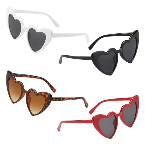 Lustige Sonnenbrille Herzchen Rote Herz Brille 4 Stück Trendige Herz Sonnenbrille Vintage Herzform Brille 90er Jahre Herzförmige Party-sonnenbrille für Urlaub Party Hochzeit Karneval Halloween von APRRMLIZW