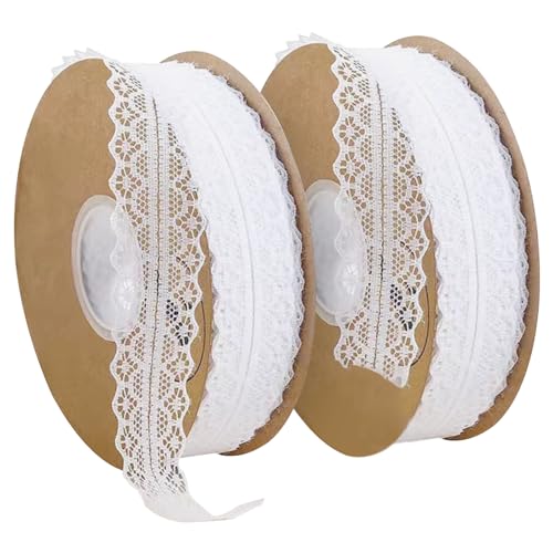 Spitzenband Selbstklebend Dekoband 2 Rolls Spitzenborte Häkel-borte Spitze Baumwolle Spitzenband Vintage Häkelband Weiße Spitzenborte Vintage Zierspitze für Nähen Handwerk Hochzeit Deko von APRRMLIZW