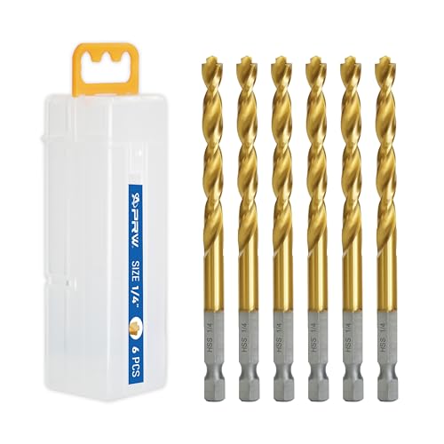 Sechskantschaft-Bohrer-Set, Split-Punkt-Bohrer für Schlagschrauber, Schneiden von Split Point Bohrer für Holz, Stahl, Metall, Kunststoff (6,35 mm (1/4 Zoll), 6 Stück von APRW