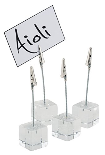 APS Kartenhalter 4er Set, transparente Kartenständer, Fotohalter mit Klemme, Acryl Kartenhalter, inklusive Zwei weißer Beschriftungskarten, Ø 3 cm, 12 cm Höhe von APS