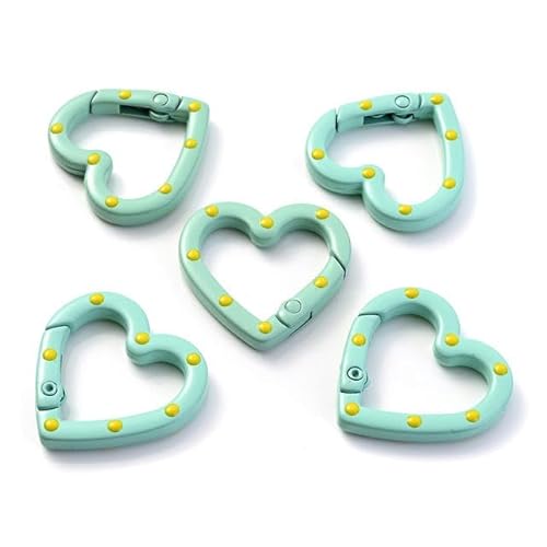 5 Stück Farben Metall Spot Herz Ring Federverschluss zu öffnender Karabiner Schlüsselanhänger Clips Haken Hundekette DIY Schmuck Schnalle Verbinder-5 von APTTEK