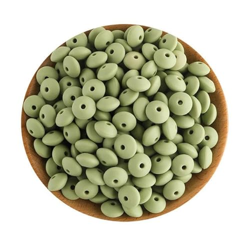 50/100 Stück Baby-Perlen-Silikonperlen, Linse, 12 mm, Perlen für Schmuckherstellung, DIY-Halsketten, Armbänder, Schmuckzubehör, Matcha-Grün, 50 Stück von APTTEK