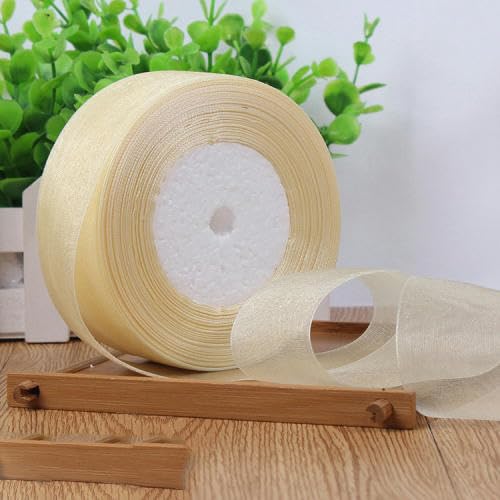 50 Yards/Rolle 12/15/20/25/40/50 mm Organzaband Großhandel Geschenkverpackung Dekoration Weihnachten Seidenbänder Spitzenstoff DIY Handwerk-Beige-Organza 15 mm von APTTEK