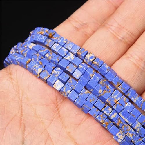 Lapislazuli 4/6/8 mm Würfel-Quadrat-Perlen aus Natursteinachaten, lose Abstandsperlen für Schmuckherstellung, DIY-Halskette, Ohrringe, Armband, Blau, 6 mm (ca. 60 Stück) von APTTEK