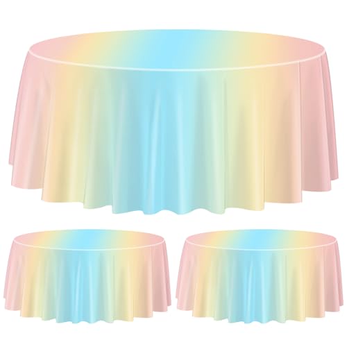 3 Stück Regenbogen Geburtstag Tischdecken, runde Pastell Regenbogen Tabelle deckt für Prinzessin Geburtstag Party Dekorationen Baby Dusche Hochzeit Party Supplies, 220 cm von APUXXJUPA