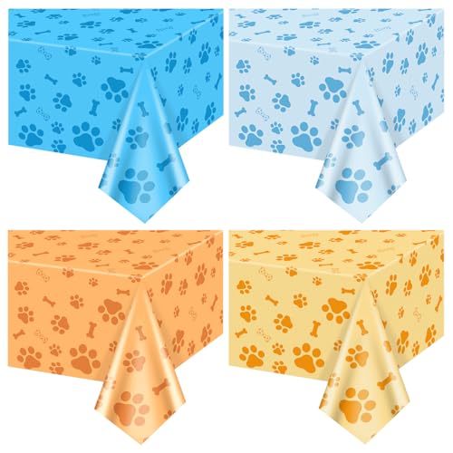 4 Pack Puppy Dog Paw Print Tischdecken, Blau Orange Paw Print und Bone Sign Dog Party Dekorationen für Haustiere Lets Pawty Party Supplies, 130 x 220 cm 4 Pack Puppy Dog Paw Print Tischdecken, Blau Orange Paw Print und Bone Sign Dog Party Dekorationen für Haustiere Lets Pawty Party Supplies, 130 x 220 cm von APUXXJUPA