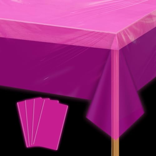 4 Pack heiße rosa Tischdecken, Wiederverwendbare Neon-Tischdecken Magenta Tabelle Abdeckungen für Neon Geburtstag Party Dekorationen Graduierung Party Neon Glow Party Supplies, 130 x 220 cm von APUXXJUPA