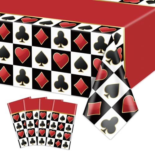 4 Stück Casino Tischdecken, rote Poker Tischdecke rechteckig Spielen Karte Tischdecke für Casino-Thema Party Dekorationen Poker Spiel Geburtstag Zubehör von APUXXJUPA