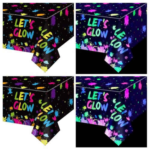 4 Stück schwarzes Licht Neon Tischdecken, 130 x 220 cm Glow Geburtstag Party Tischdecken für Glow in The Dark Party Supplies von APUXXJUPA